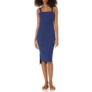 THE DROP Navy Amelia ribbed dress | Fitted midi summer dress | Medium *